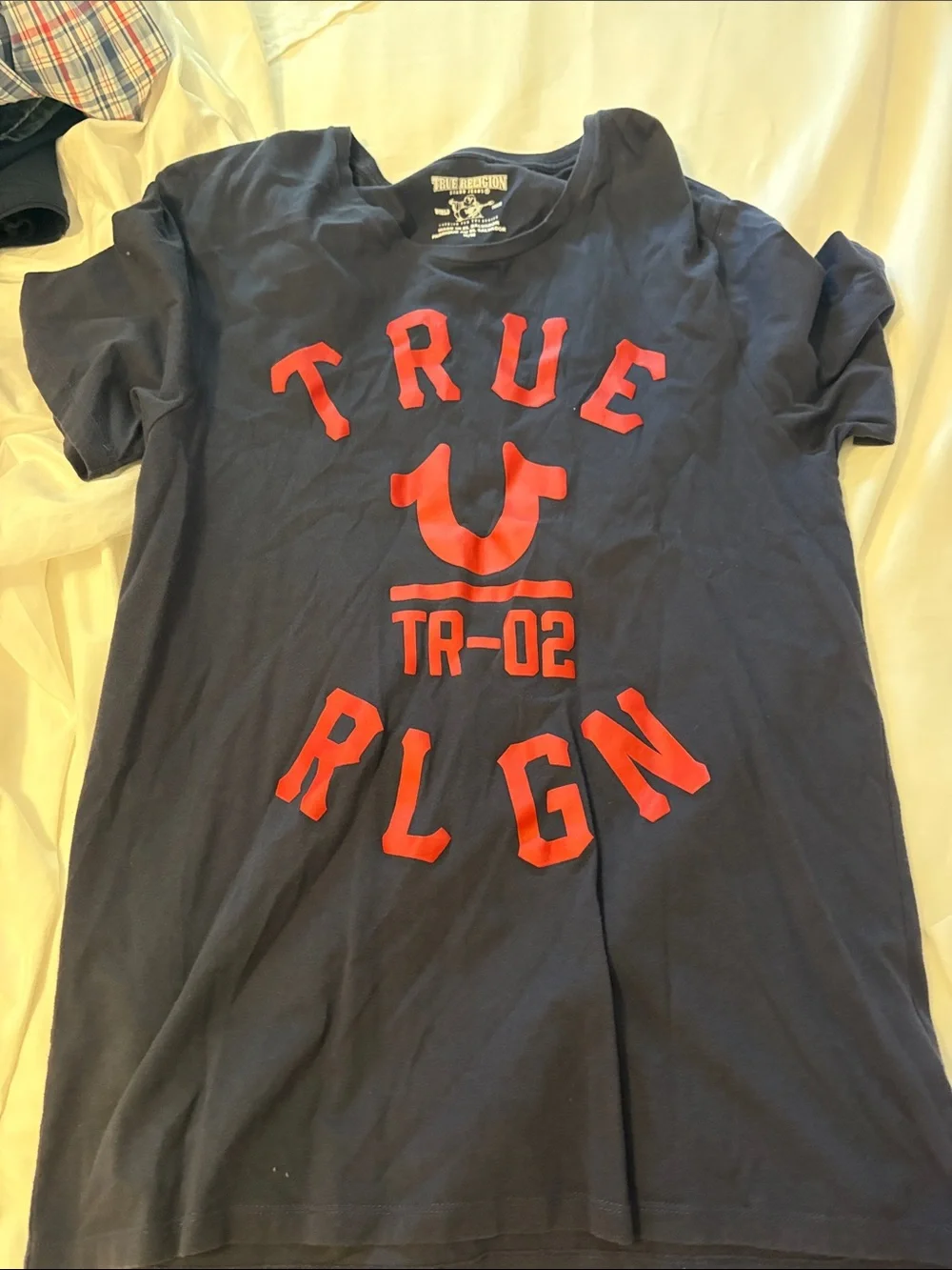 True Religion Navy T-shirt with Red Graphic Logo